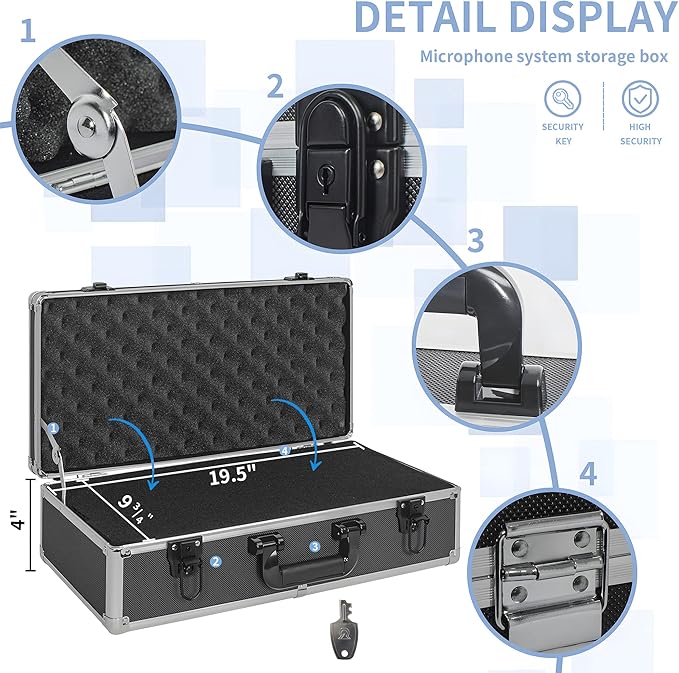 20 Inch Hard Carrying Case Ideal for Wireless Mic System Storage & Camera Gear Transportation, Aluminum Alloy Sturdy Build, Customizable Pre-Diced Foam, Black