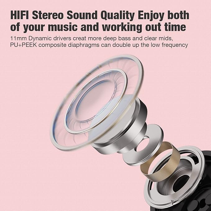 Boean Bluetooth Headphones, Wireless Earbuds with 16 Hours Bluetooth 5.3 Wireless Headphones HD Deep Bass Stereo IPX7 Waterproof Earphones for Sports Headset AI Music Generation