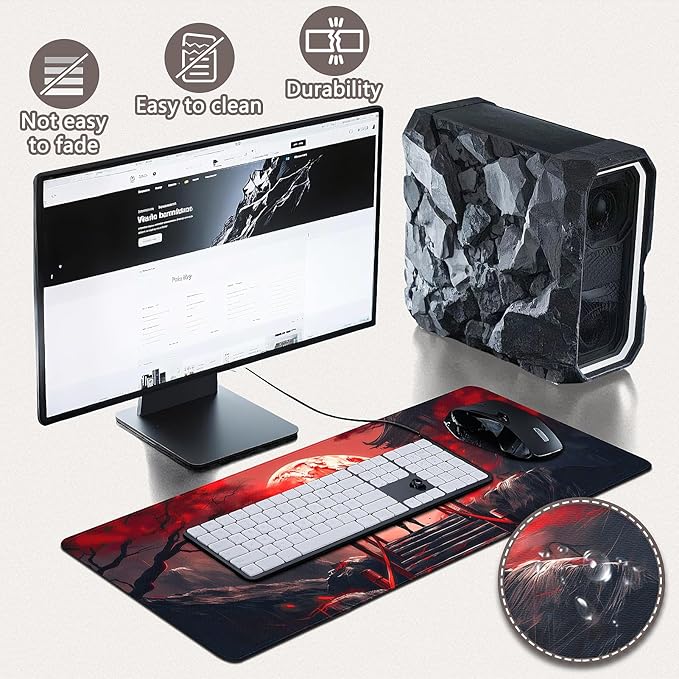 Gaming Mouse Pad - (31.5"×11.8") Japanese Samurai Large Mouse Pads for Desk - Desk Mat for Keyboard and Mouse with Non-Slip Base, Desks Pad Matfor Game/Office & Home