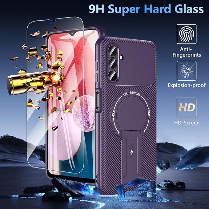 OWKEY Case Samsung Galaxy A13 5G, Magnetic Phone Case with Stand & Screen Protector, Anti-Fingerprint Shockproof Protective Case for Samsung A13 (Purple)