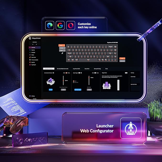 Keychron K6 HE Hall Effect Magnetic Keyboard, 65% Wireless Gaming Keyboard, 1000Hz 2.4GHz & Bluetooth, Adjustable Actuation & Rapid Trigger, Double-Shot PBT, Aluminum/Wood Frame, for Mac Windows