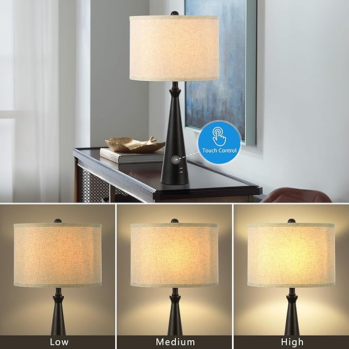 EOEYYOYB Lamp for Bedroom Set of 2 Lamps for Night Stand Black Bedside Lamps Modern Living Room End Table Lamps
