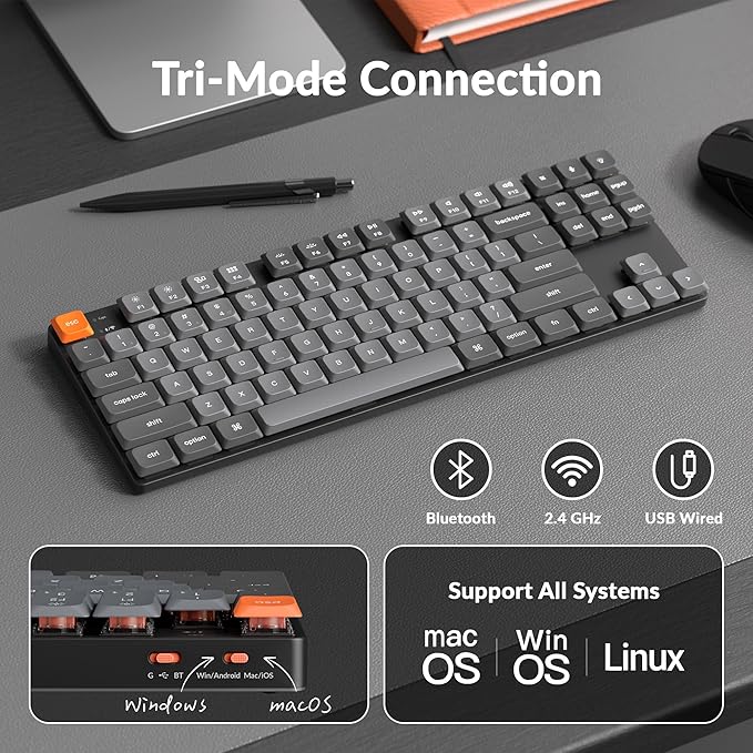 Keychron K1 Max Ultra-Slim Wireless Mechanical Keyboard, 80% TKL Layout Bluetooth/2.4 GHz/Wired Keyboard with Low-Profile Gateron Red Switch, Hot-Swappable, RGB Backlit QMK for Mac Windows Linux