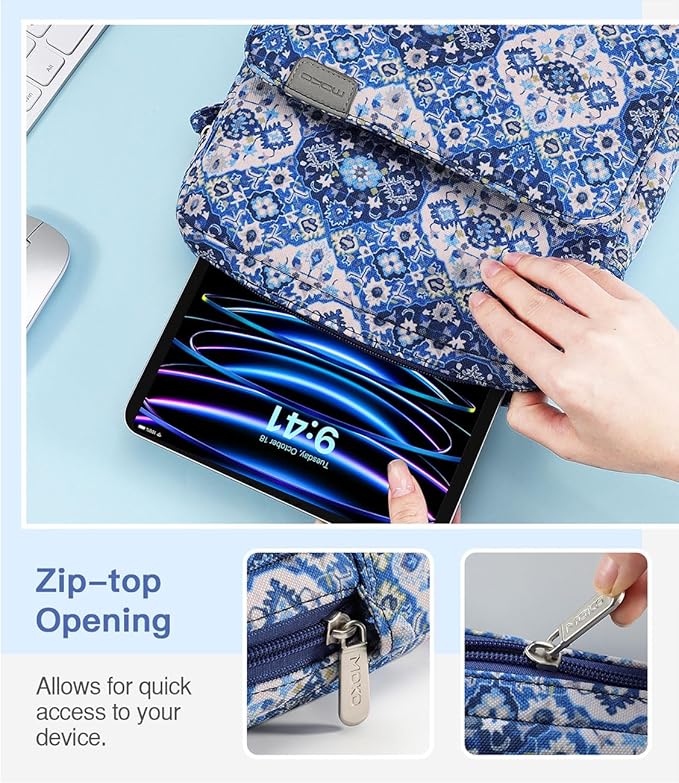 MoKo 9-11 Inch Tablet Sleeve Bag Handle Carrying Case with Shoulder Strap Fits iPad Pro/Air/A16 11 inch,iPad 10th 10.9,i-Pad 9/8/7th 10.2,iPadAir 5/4th 10.9,i-Pad 9.7,Tab S8/S9 11", Blue Bohemia