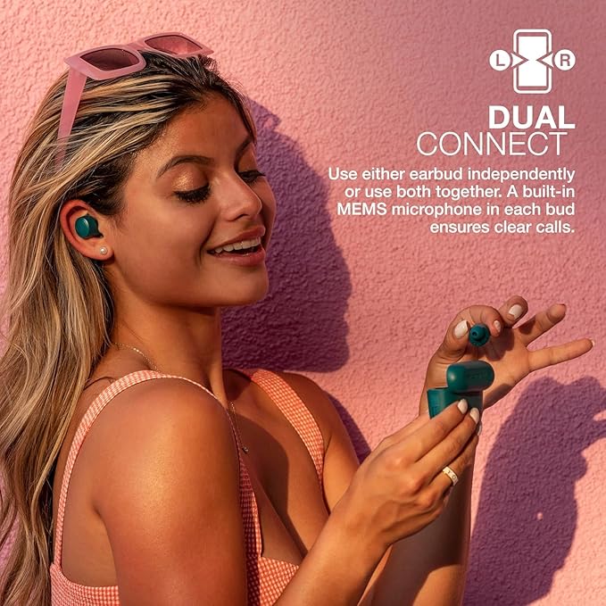 JLab Go Air Pop+, True Wireless Earbuds, Bluetooth Earbuds with Microphone, Dual Connect, USB-C Charging Case, Teal