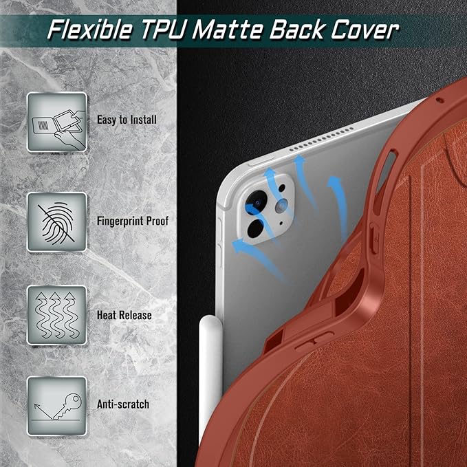 Fintie Magnetic Stand Case for iPad Pro 13-inch (M5) 2025 / (M4) 2024 - Multiple Angles Shockproof Rugged Soft TPU Cover with Pencil Holder, Auto Sleep/Wake, Brown