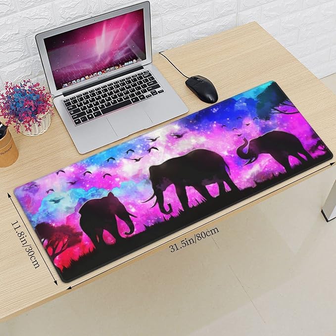 Abstract Elephant Forest Landscape Mouse Pad Extended Large Gaming Mouse Pad XL Oversized Desk Pad Stitched Edges Non-Slip Mat 31.5 X 11.8 Inch