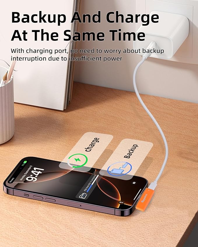 USB C Flash Drive for iPhone Photo Stick 128GB Thumb Drive with Type-C Charging Port, USB Memory Stick for Photos Videos, High Speed Jump Drive External Storage for iPad/Android Phones/PC (Orange)