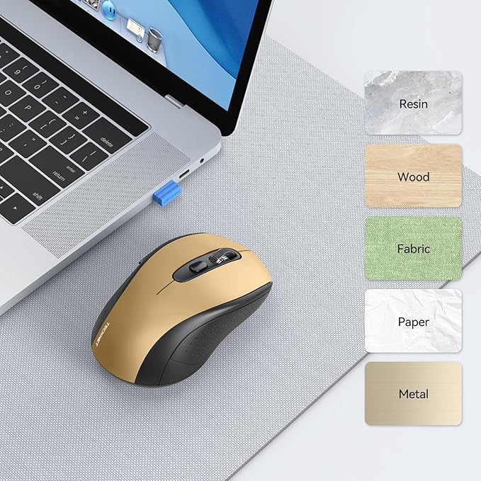TECKNET Bluetooth Mouse, 4000DPI Wireless Mice for Laptop 2-in-1(BT 5.0/3.0+2.4Ghz) Computer Portable PC Mouse Wireless with USB Receiver for Mac (USB-A+Bluetooth, Black Gold)
