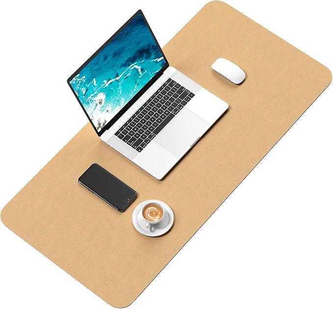 Hsurbtra Desk Pad, 30" x 14" PU Leather Desk Mat, XL Extended Mouse Pad, Waterproof Desktop Blotter Protector, Non-Slip Ultra Thin Large Laptop Keyboard Writing Mat for Office Home, Earth Yellow