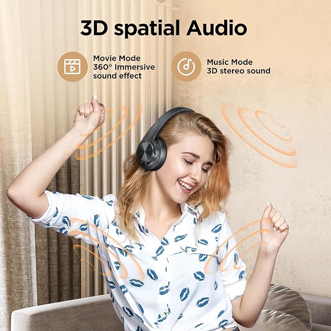 Hybrid Active Noise Cancelling Headphones, 130H Playtime, Wireless Over Ear Bluetooth Headphones, Hi-Res Sound, Deep Bass, Comfort Fit Ear Cups for Travel Home Office, Custom EQ via App