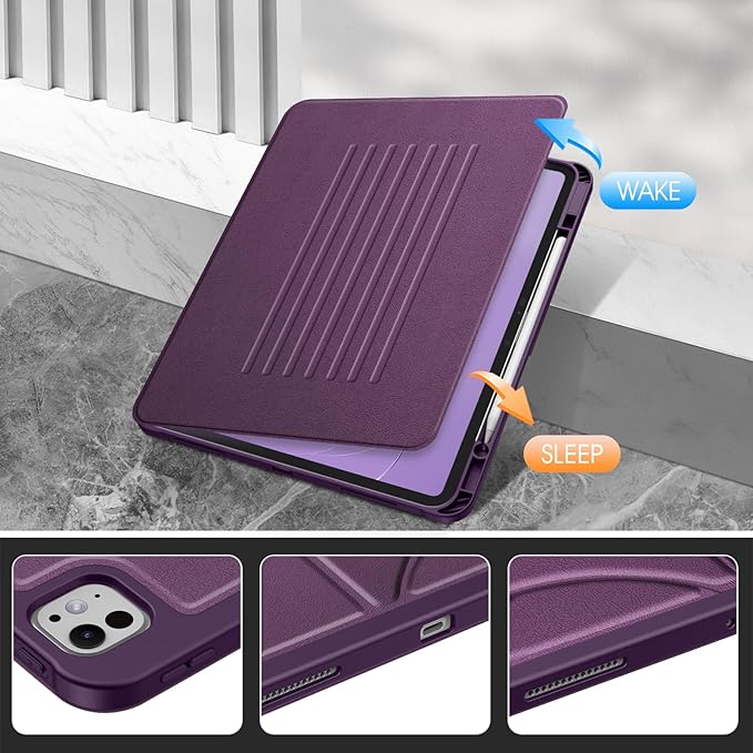 Fintie Magnetic Stand Case for iPad Pro 13-inch (M5) 2025 / (M4) 2024 - Multiple Angles Shockproof Rugged Soft TPU Cover with Pencil Holder, Auto Sleep/Wake, Purple