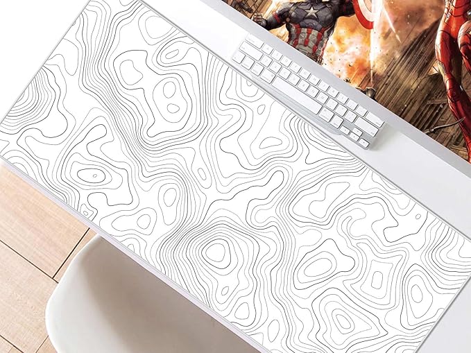 JIALONG White Topographic Large Gaming Mouse Pad, XXL Mousepad, Big Mouse Mat Desk Pad for Keyboard and Mouse, Gaming Computer Laptop PC Desk Office Accessories