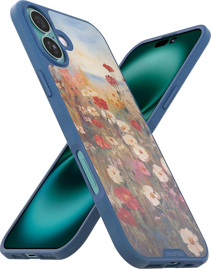 Smartish® iPhone 16 Plus Magnetic Case - Gripmunk Compatible with MagSafe [Lightweight + Protective] Slim & Thin Grip Cover with Microfiber Lining for Apple iPhone 16 Plus - Wildflower Fields