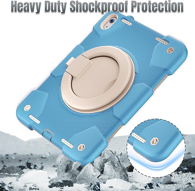 Andnary Case for iPad (A16) 11th /10th Generation 11/10.9 Inch 2025/2022 with Screen Protector/360° Rotate Stand/Shoulder Strap/Pencil Holder, Shockproof iPad 11th/10th Gen Cover (Blue+White)