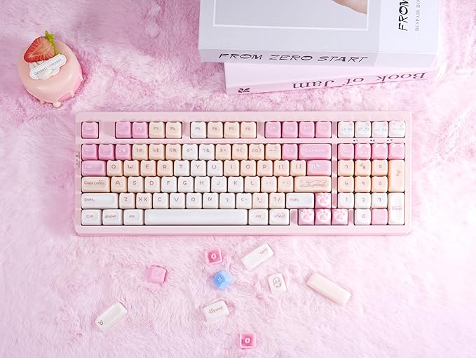 ZORNHER ZH980 Pink Mechanical Keyboard,95% Cat Keyboard Cute,Kawaii Kitty Keycaps,Pink Gaming Keyboard with Number Pad,Jelly Ceramic Keycap,Creamy Sounding Switches