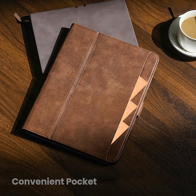 Handmade Case for iPad Pro 11 Inch (M5/M4) 2025/2024 with Pencil Holder Pocket,Magnetic Closure,Auto Sleep/Wake,Vegan Leather Folio Protective Cover,Multi Angles Stand,Dark Brown