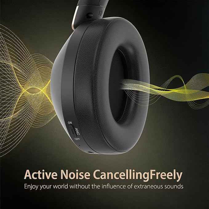 Active Noise Cancelling Headphones, 100H Playtime Headphones Wireless Bluetooth, Bluetooth Headphone with Mic, Over Ear Wireless Headphone with Deep Bass,Fast Charging for Travel