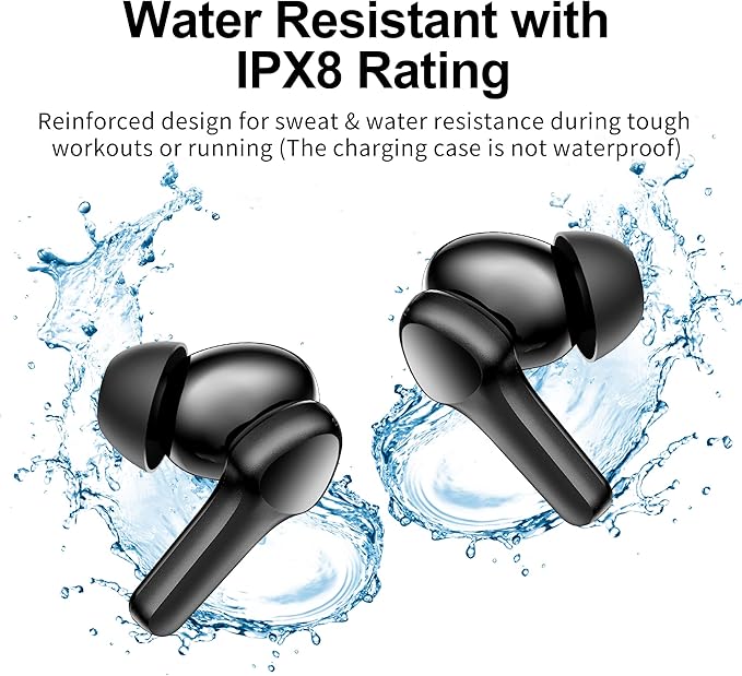 Wireless Earbuds,Bluetooth 5.3 Ear buds Immersive Sound Hi-Fi Stereo IPX8 Waterproof Headsets Premium Deep Bass Headphones with 4 Mics Call Noise Cancelling Earphones for iOS,Android,Workout - Black
