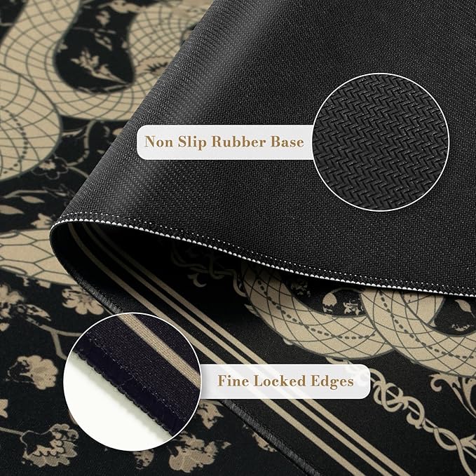 Large Desk Mat, Desk Matt for Desktop, Computer Gaming Mouse Pads, Stitched Edges Soft Mat for Desktop Office Home 35.4 x 15.7 Inches (Black Gold Snake)