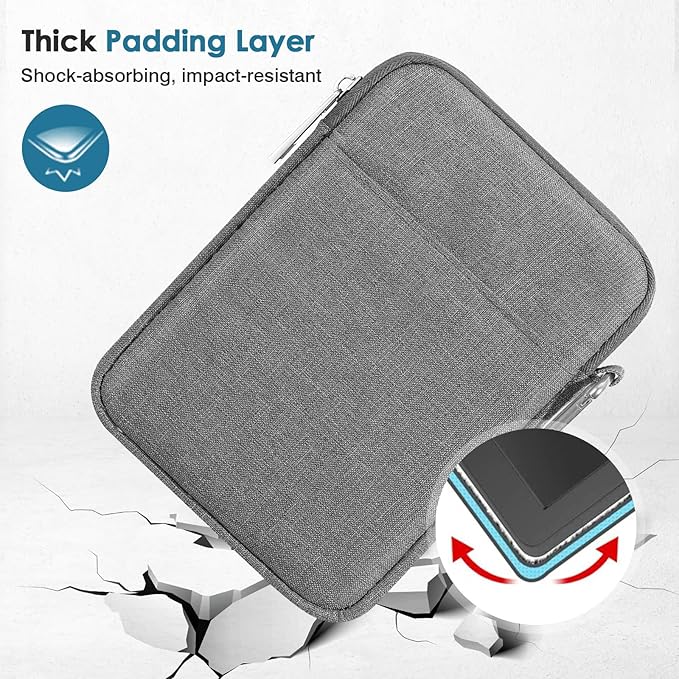 MoKo Padded Ereader Sleeve Case for 6-7 inch Tablet Sleeve Bag Protective Cover Pouch with a Carabiner, Compatible with 7" eReader Colorsoft Signature Edition 2024, 7" Paperwhite 12th, Light Gray