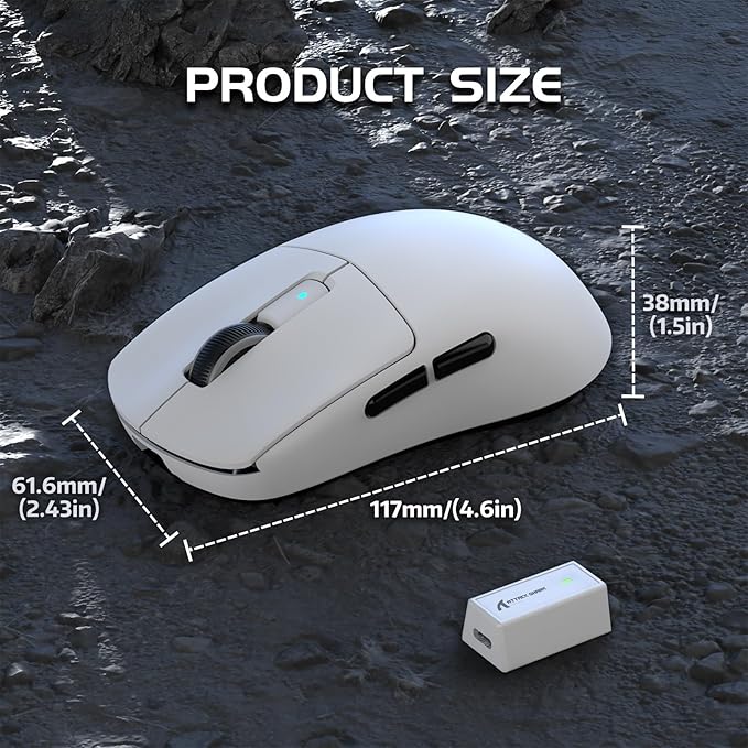 ATTACK SHARK R6 Gaming Mouse Wireless 2.4Ghz/Bluetooth/Type-C, PAW3950Max, 8K Polling Rate, 50 to 42,000 DPl Adjustable, Nordic 52480, 39g Super-lightweight Optical Mouse, for PC/Mac/Linux/Xbox-White