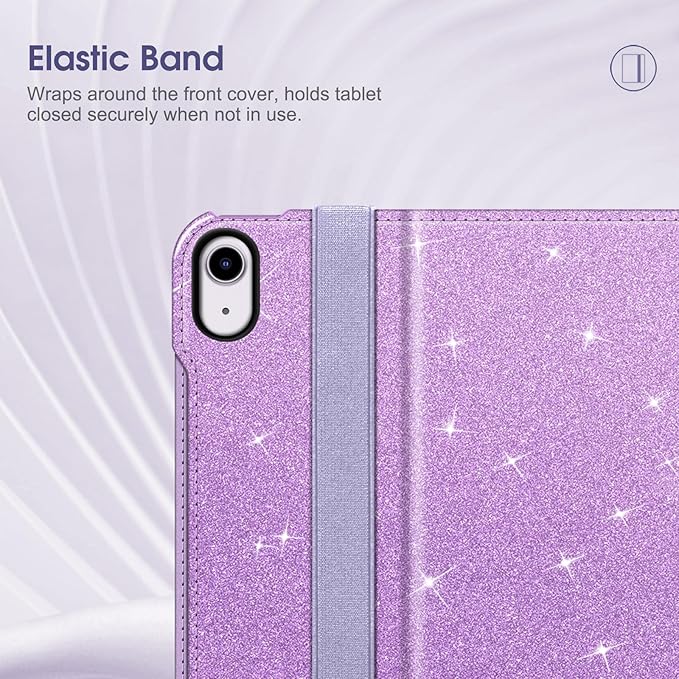 Fintie Folio Case for iPad Air 13-inch M4/M3/M2 (2026/2025/2024), Multi-Angle Viewing Protective Stand Cover with Pencil Holder & Pocket, Auto Sleep/Wake, Glittering Purple