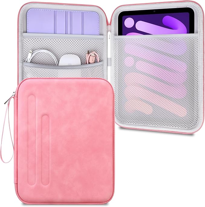 Lacdo iPad Mini 7 Sleeve, iPad Mini Case Bag, Tablet Sleeve Case for iPad Mini 7 (A17 Pro), iPad mini 6 5 4 3 2, Samsung Galaxy Tab A7 Lite/Tab A9 8.7" Hard Shell Protective Tablet Carrying Case, Pink