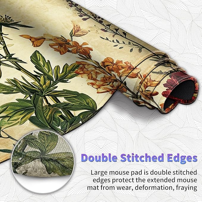 Large Mouse Pad Set, Desk Mat + Elbow Rest Pad + Coaster, Easy Typing Pain Relief, Ergonomic Arm Rest Pad with Memory Foam, Extended Desk Pad Anti-Slip Rubber Base for Office Home, Plant Specimen