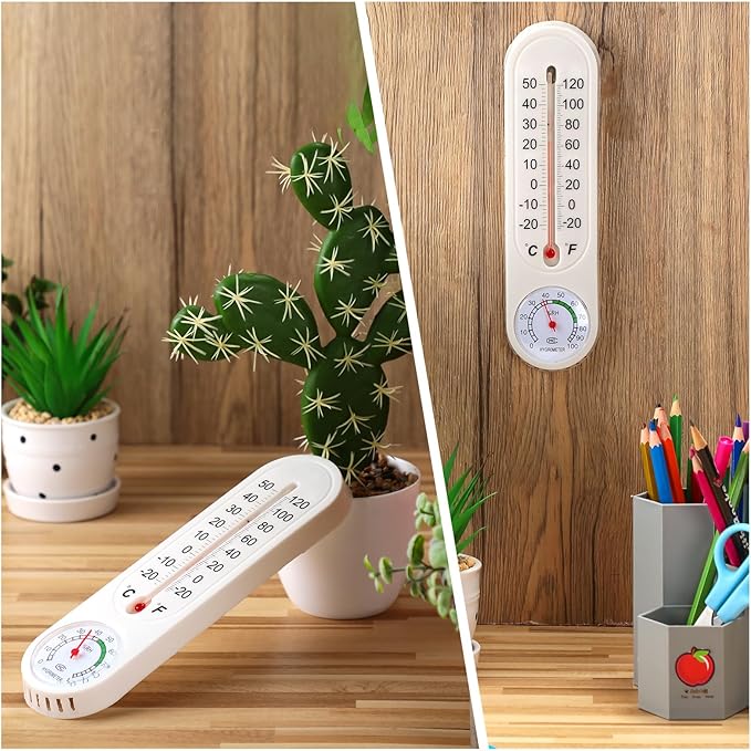 Leinuosen 5 Pcs Indoor Outdoor Wall Thermometer Humidity Meter Vertical Thermometer and Hygrometer Wireless Temperature Humidity Gauge Meter with Fahrenheit/Celsius for Patio Garden