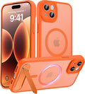 Magnetic Compatible with iPhone 15 Plus Case, [Built-in Kickstand][Full Camera Protection][Compatible with MagSafe][Anti-Fingerprint] Shockproof Phone Case for iPhone 15 Plus 6.7",Orange