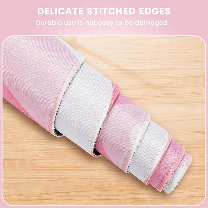 iLeadon Pink Desk Mat, XL Gaming Mouse Pad, Cute Heart Design - Perfect for Work, Gaming, Home. Rubber Base, Stitched Edges