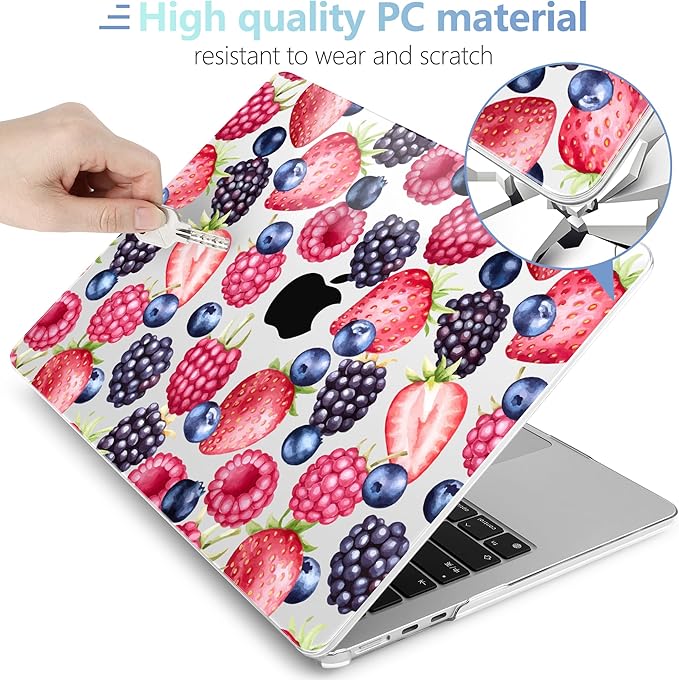 MEEgoodo Case for M5/M4/M3/M2 MacBook Air 15 inch Case 2026 2025 2024 2023, Laptop Shell Fit Model (A3448/A3241/A3114/A2941) for MacBook Air 15.3-inch, Fresh Berries Pattern