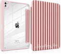 Case for iPad Pro 11 inch (M5) 2025 (M4) 2024 Release with Pencil Holder -Premium Shimmering Silk Texture Trifold Cover with Clear Back, Luxury Coquette Aesthetic Protective Skin, Red Striped