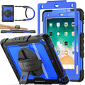 SEYMAC stock Case for iPad 6th / 5th Generation Case/Air 2 / Pro 9.7 inch, Heavy Duty Protective with Screen Protector, with Pencil Holder, Hand Strap, Shoulder Strap, 360 Rotate Stand, Blue+Black