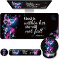 Desk Mat Set + Keyboard and Mouse Pad with Wrist Rest Support,4-in-1 Large Mousepad Computer Mats for Desktop Home & Office-Purple Butterflies