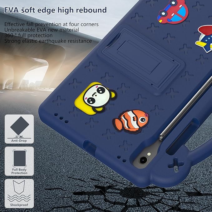 AKABEILA Compatible with Samsung Galaxy Tab S7 2020/S8 2022/Tab S9 2023 11 inch/Tab S9 FE 2023 11 inch Tablet Case, Kids Case with Shoulder Strap & Stand Handle & Pen Tray Navy Blue