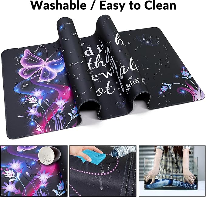 Large Gaming Mouse Pad with Coaster, Desk Matt for Desktop, Desk Pad, Mouse Pads Mat, Stitched Edges Big Extended Mousepad for Computer Keyboard Laptop Office Decor, 31.5'' x15.6''-Purple Butterfly