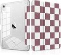DONGKE for iPad Pro 11 inch Case – Fits M5 2025 / M4 2024, Shockproof Sparkling Glitter Acrylic Back, Pencil Holder, Trifold Stand, Auto Sleep/Wake & Touch ID Support - Brown Checkerboard