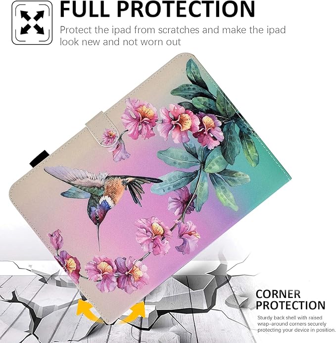 for iPad 9.7 inch Case iPad 6th/5th Generation Case 2018 2017, PU Leather Folio Stand Cute Cover for iPad 9.7 inch/iPad Pro 9.7/iPad Air 2/iPad Air 1, Auto Sleep/Wake, Hummingbird