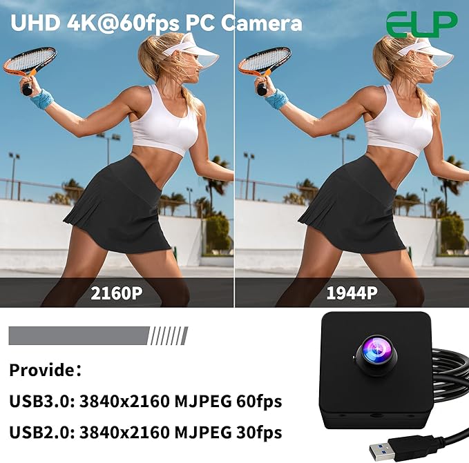 ELP High Speed 4K 60FPS USB Camera for Computer, Mini UVC 2160P USB3.0/2.0 Lightburn Cameras for Windows, Linux, Mac, Pi, Fast Frame Wide Angle 100°(H) IMX678 Webcam for PC Laptop Jetson Nano