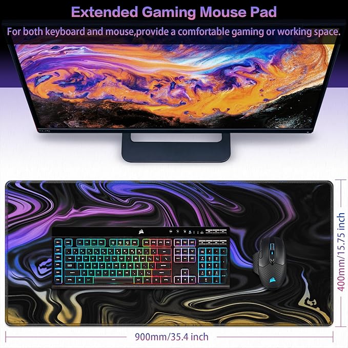 Canjoy Gaming Mouse Pad, Fluid Pattern Mouse Pad 35.4x15.7inch Large Extended Computer Mouse Mat Keyboard Full Desk Mousepad for Gaming, Office, Home