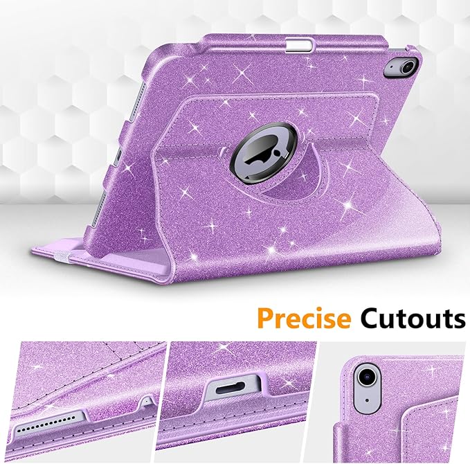 Fintie Rotating Case for iPad Air 11-inch M4/M3/M2 (2026/2025/2024), iPad Air 5th (2022) / 4th Generation 10.9 Inch - 360 Degree Rotating Protective Stand Cover with Pencil Holder, Glittering Purple