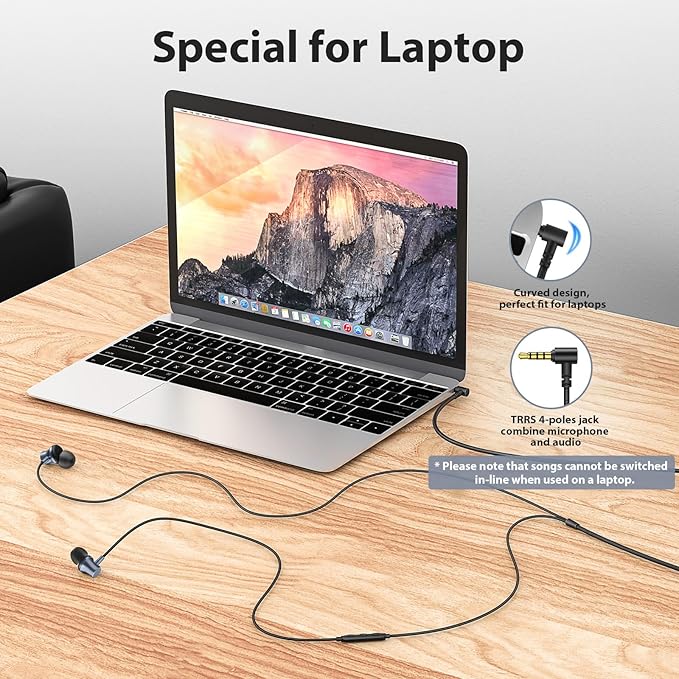 Wired Earbuds for School Chromebook Laptop PC, Noise Canceling Ear Buds with 3.5mm Plug in Audio Jack Microphone HiFi Stereo Wired Headphone Corded Earphone for Kindle Fire School Travel MP3, Blue