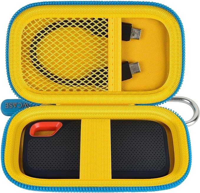 GWCASE Hard Case for SanDisk Extreme Portable SSD 1TB 2TB 4TB 8TB 500GB, External for Solid State Drive Travel Carrying Holder with Mesh Pocket for USB Cables & SD Cards (Bag Only)-Yellow