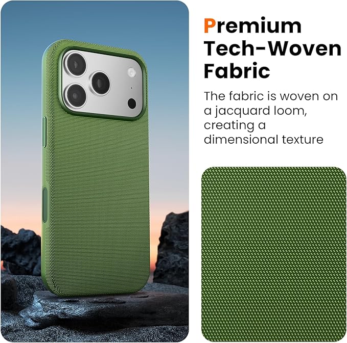 Mkeke for iPhone 17 Pro Case Techwoven Green, [Compatible with MagSafe] [Camera Control Cover] [Premium Tech Woven Fabric] [Drop Protection] Shockproof Skin-Friendly
