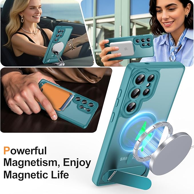 Magnetic for Samsung Galaxy S25 Ultra Case, [Compatible with MagSafe][Full Camera Protection][Built-in Invisible Kickstand] Translucent Matte Phone Case for S25 Ultra 6.9" - Lake Blue