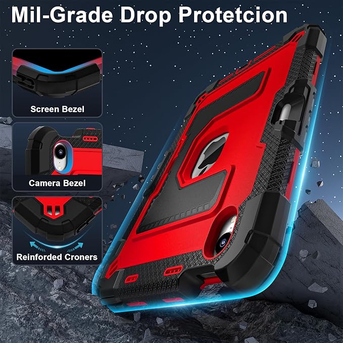 Kids Friendly Case for Apple iPad mini 7 A17 Pro 2024/iPad Mini 6 2021 8.3 Inch 7th/6th Gen Case with Pencil Holder & Shoulder Strap, Shockproof Kickstand Hard Shell Protective Cover,Black+Red