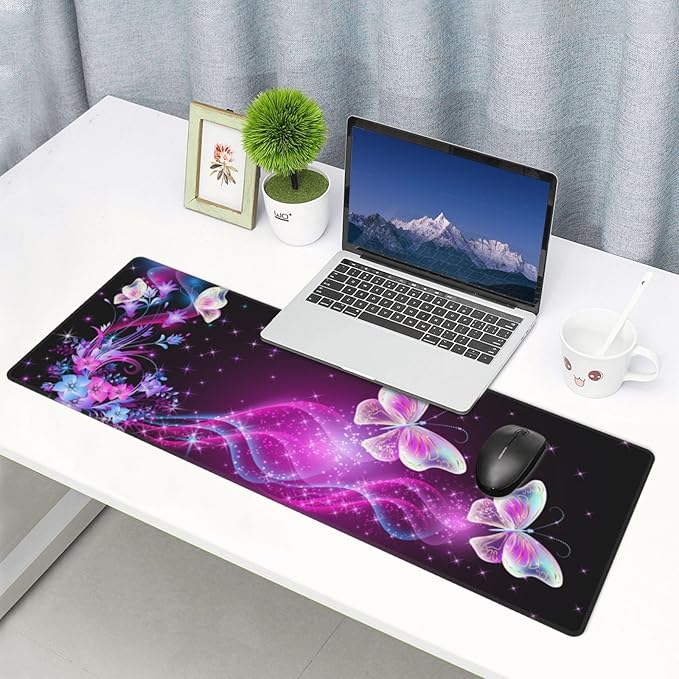 Butterfly Mouse Pad XL Large Mousepad Non Slip Rubber Base Desk Mat for Laptop Computer Gaming 31.5" X 12"