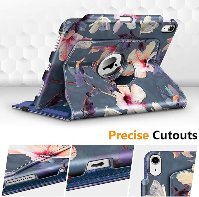 Fintie Rotating Case for iPad Air 11-inch M4/M3/M2 (2026/2025/2024), iPad Air 5th (2022) / 4th Generation 10.9 Inch - 360 Degree Rotating Protective Stand Cover with Pencil Holder, Hibiscus